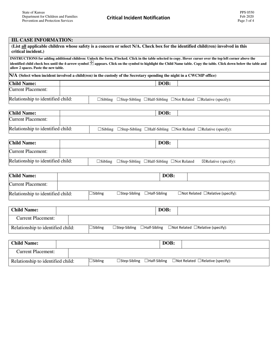 Form PPS0550 Critical Incident Notification - Kansas, Page 3