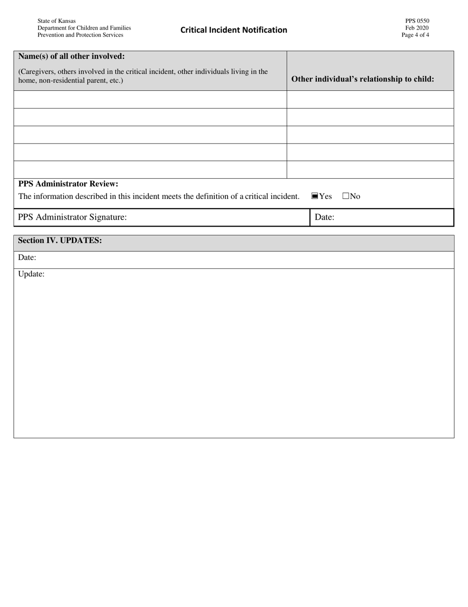 Form PPS0550 Critical Incident Notification - Kansas, Page 4