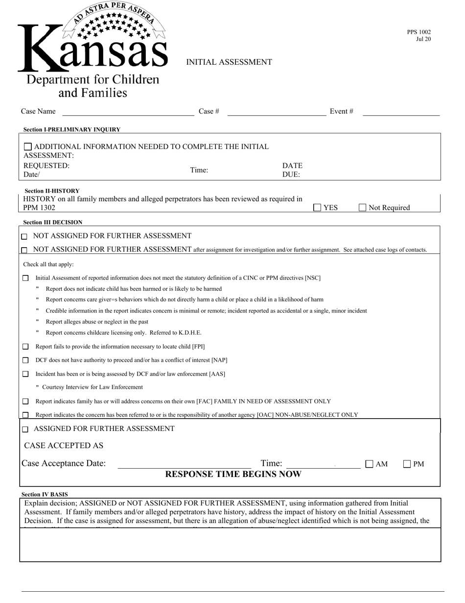 Form PPS1002 Initial Assessment - Kansas, Page 1