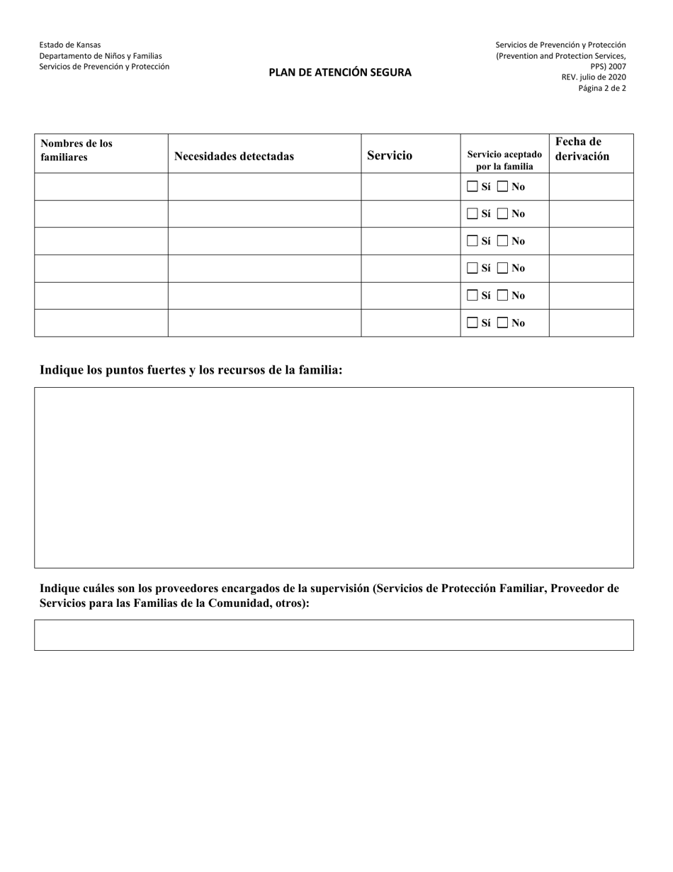 Formulario PPS2007 Plan De Atencion Segura - Kansas (Spanish), Page 2
