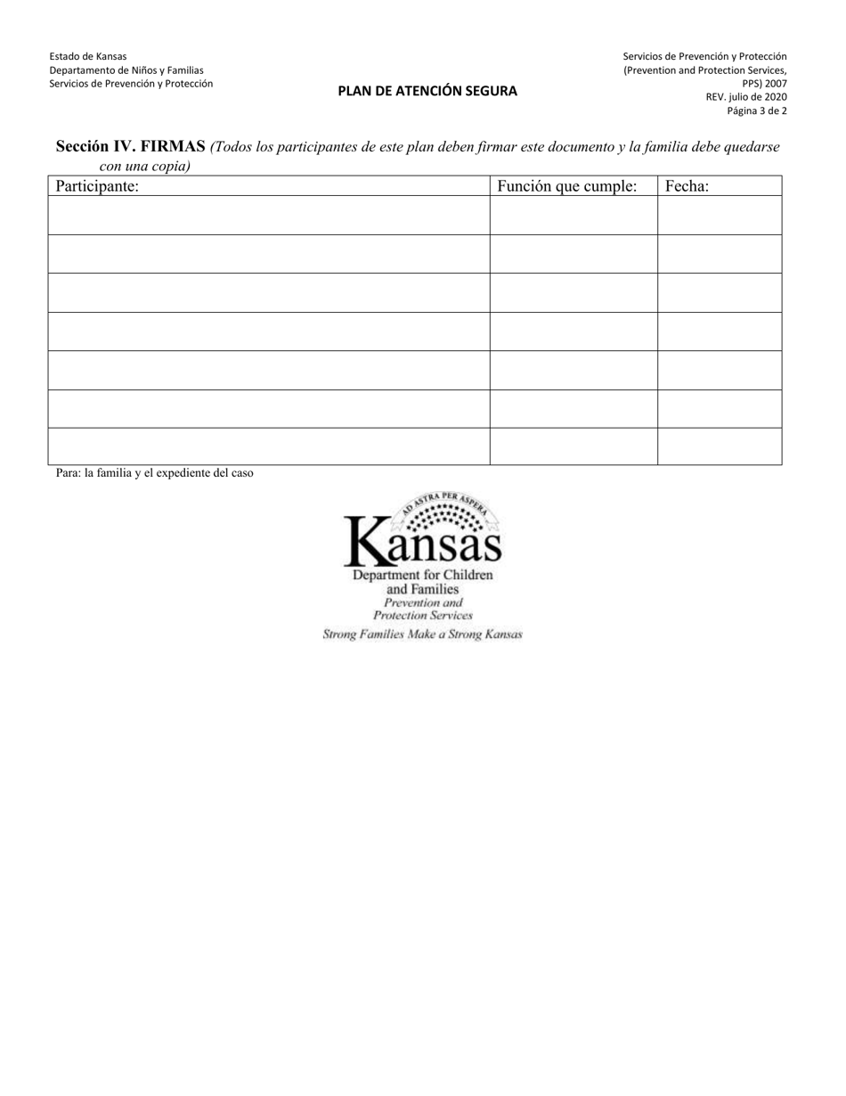 Formulario PPS2007 Plan De Atencion Segura - Kansas (Spanish), Page 3