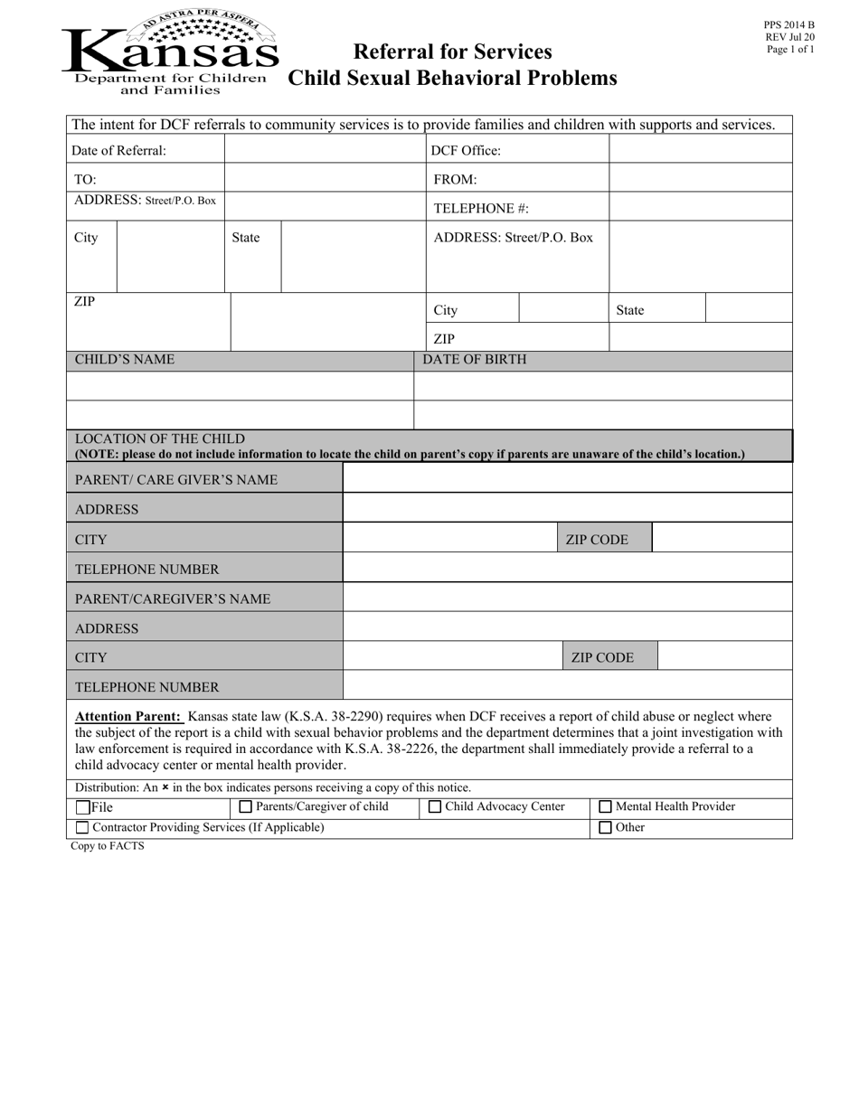 Form PPS2014 B referral for Services Child Sexual Behavioral Problems - Kansas, Page 1