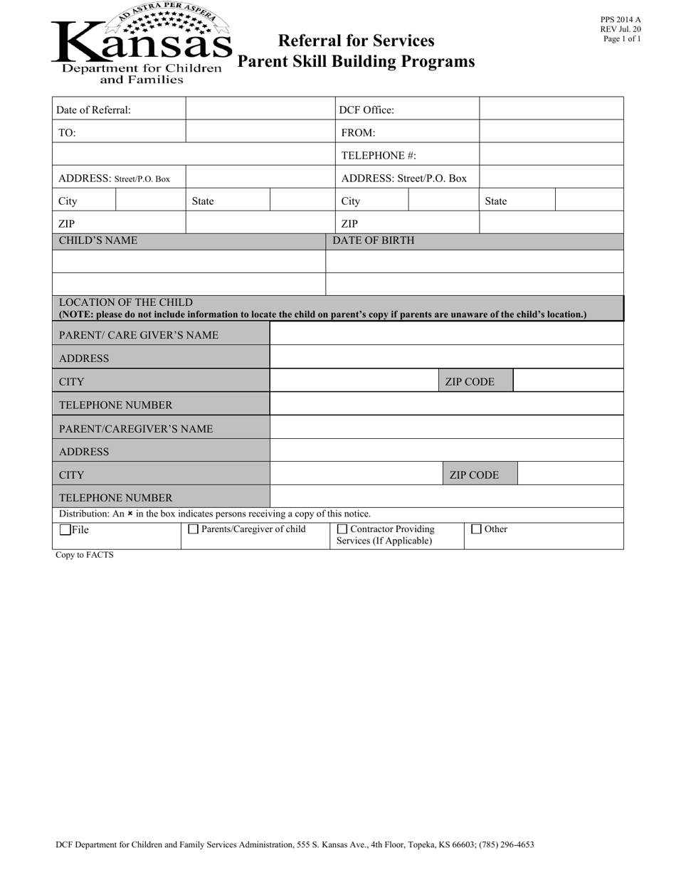 Form PPS2014 A Referral for Services Parent Skill Building Programs - Kansas, Page 1