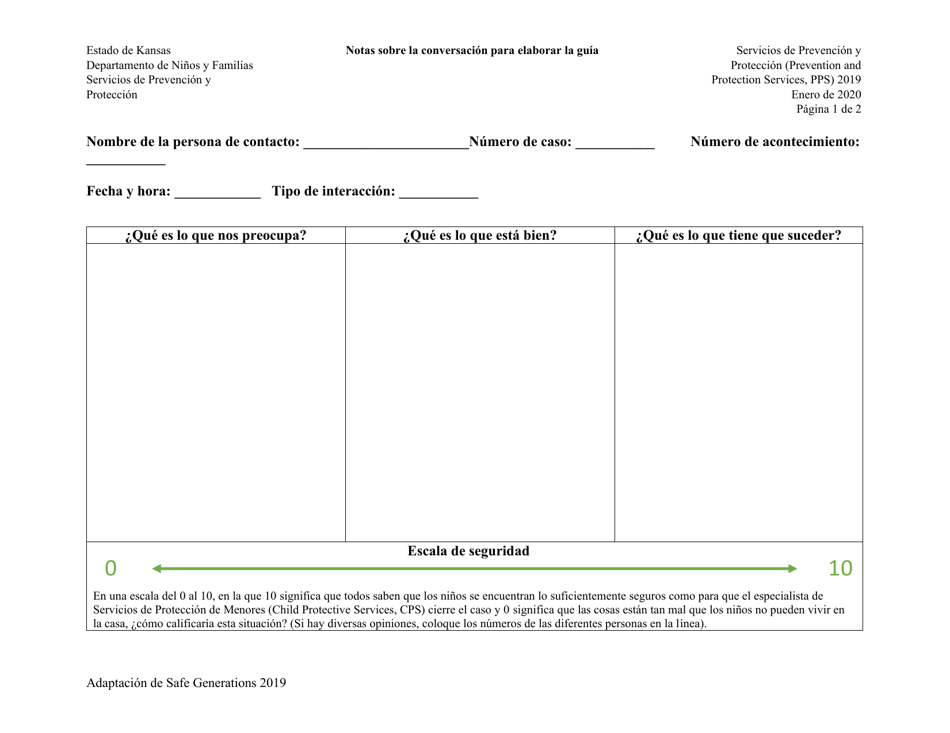 Formulario PPS2019 Notas Sobre La Conversacion Para Elaborar La Guia - Kansas (Spanish), Page 1