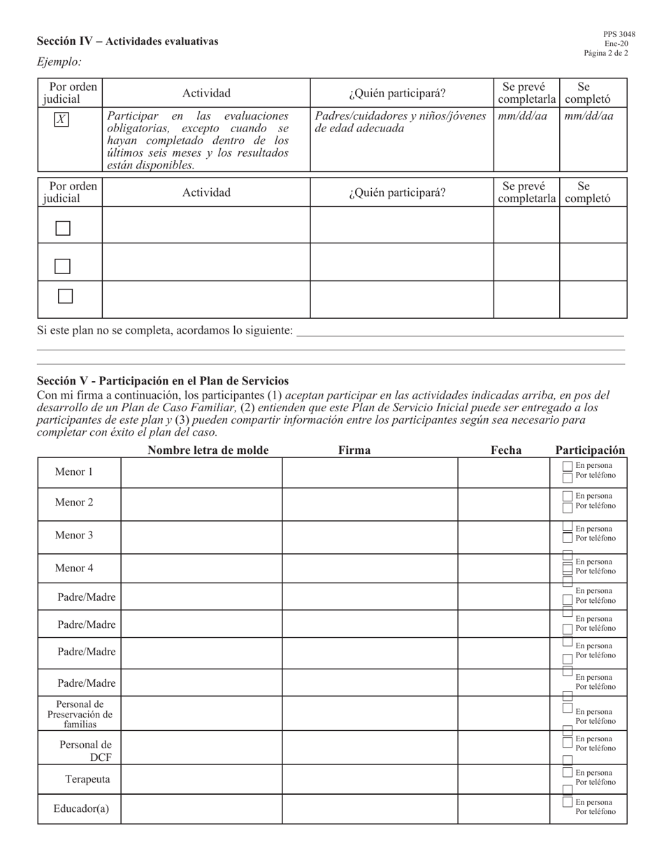 Formulario PPS3048 Servicios De Preservacion De Familias Plan De Servicios Inicial - Kansas (Spanish), Page 2