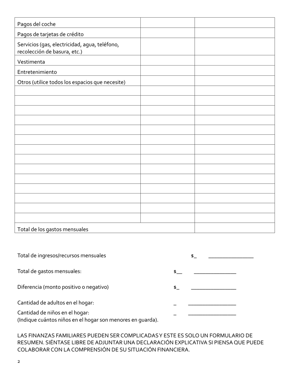 Formulario PPS5318A Presupuesto De La Familia Adoptiva - Kansas (Spanish), Page 2
