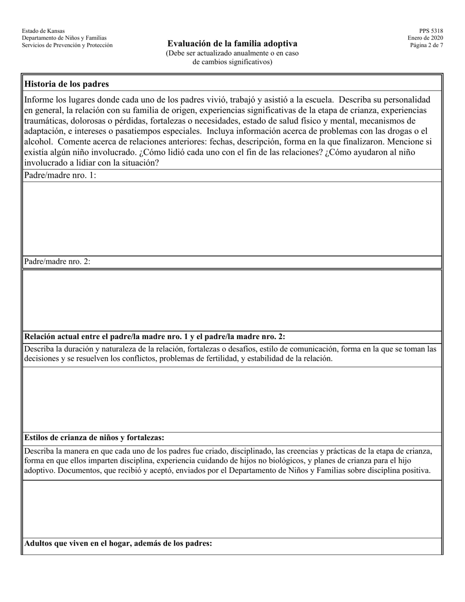Formulario PPS5318 Evaluacion De La Familia Adoptiva - Kansas (Spanish), Page 2