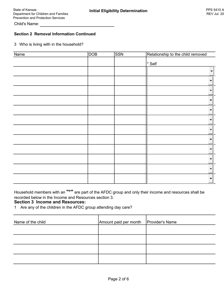Form PPS5410A initial IV-E Eligibility Determination - Data Collection - Kansas, Page 2