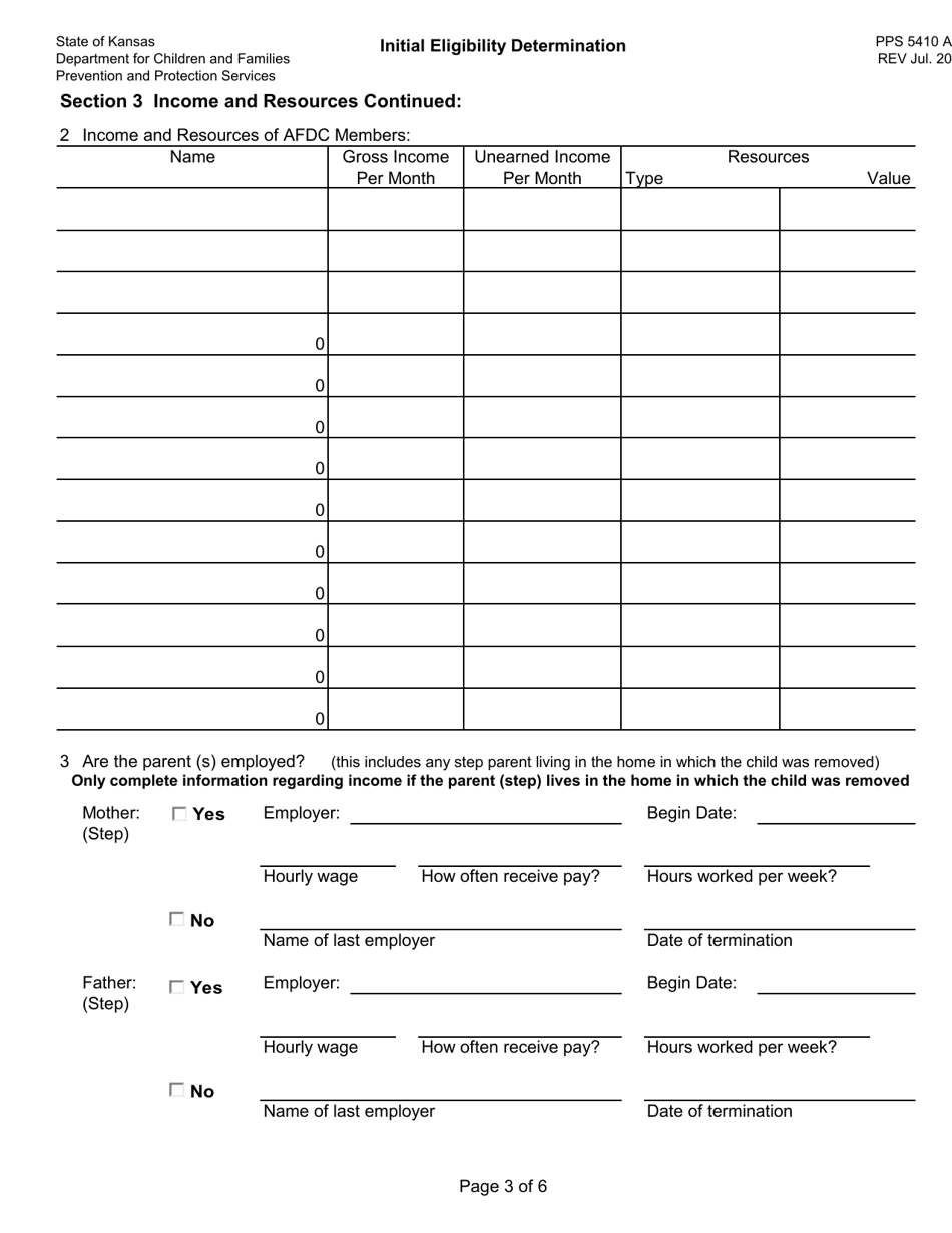 Form PPS5410A initial IV-E Eligibility Determination - Data Collection - Kansas, Page 3