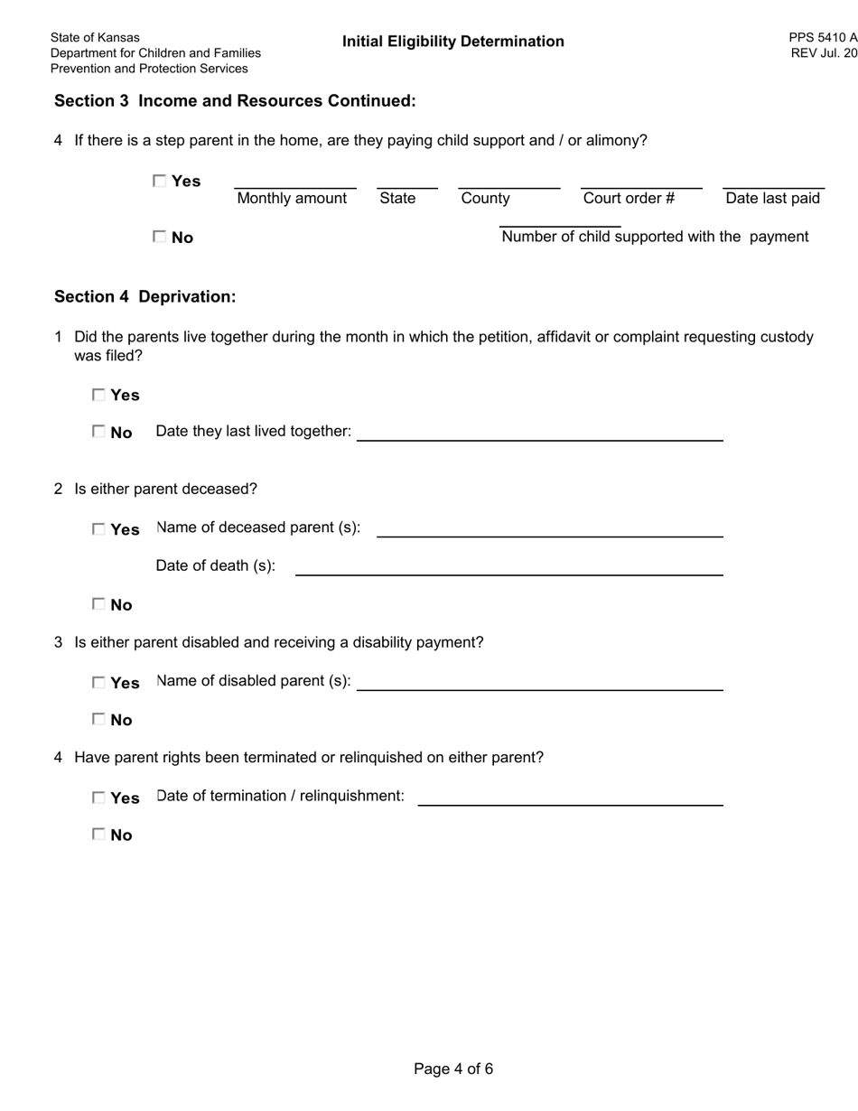Form PPS5410A initial IV-E Eligibility Determination - Data Collection - Kansas, Page 4