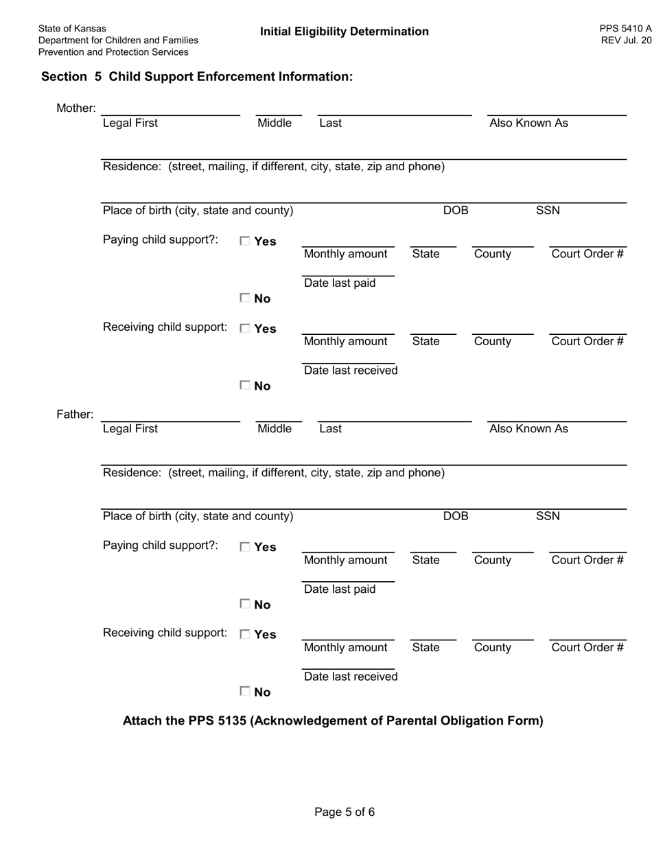 Form PPS5410A initial IV-E Eligibility Determination - Data Collection - Kansas, Page 5