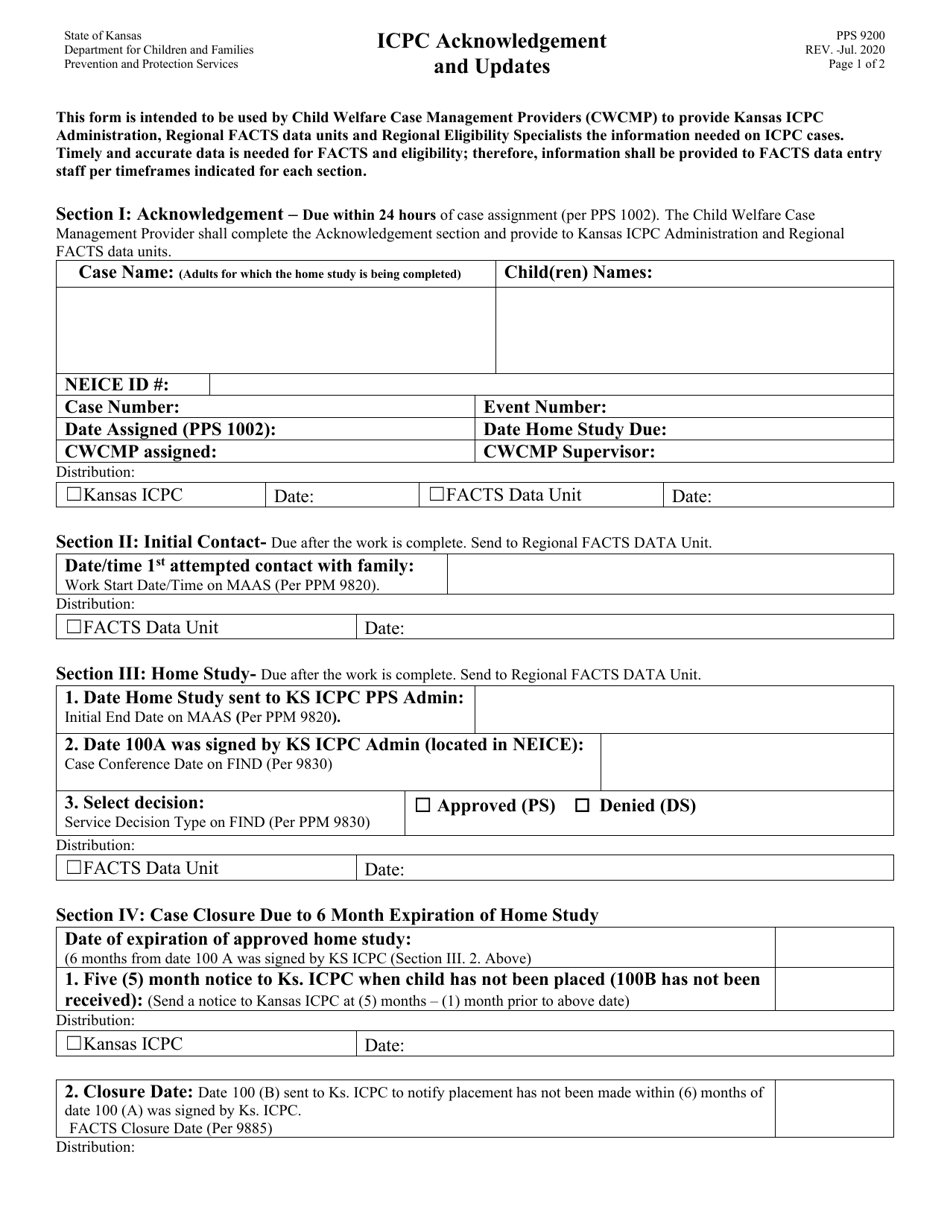 Form PPS9200 Icpc Acknowledgement and Updates - Kansas, Page 1