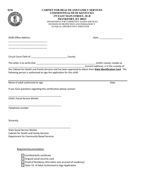 Custody Verification Letter - State I.d - Kentucky