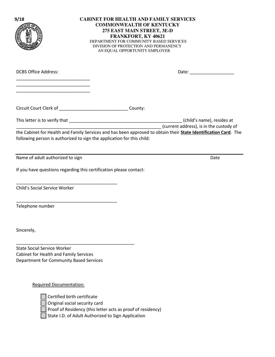 Kentucky Custody Verification Letter State I d Fill Out Sign