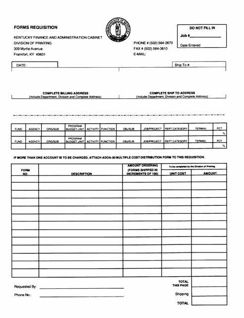 Form Requisition - Kentucky Download Pdf