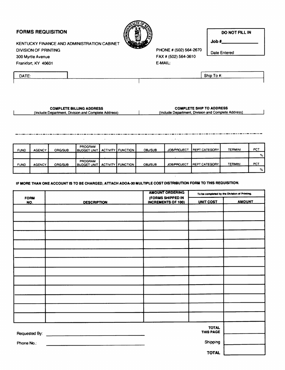 Form Requisition - Kentucky, Page 1