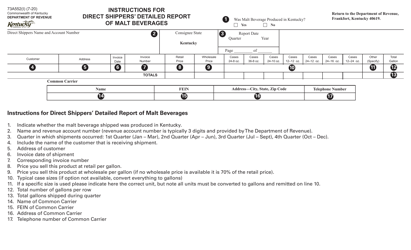 Form 73A552 Direct Shippers&#039; Detailed Report of Malt Beverages - Kentucky, Page 2