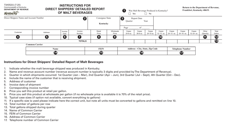 Form 73A552 Direct Shippers Detailed Report of Malt Beverages - Kentucky, Page 2