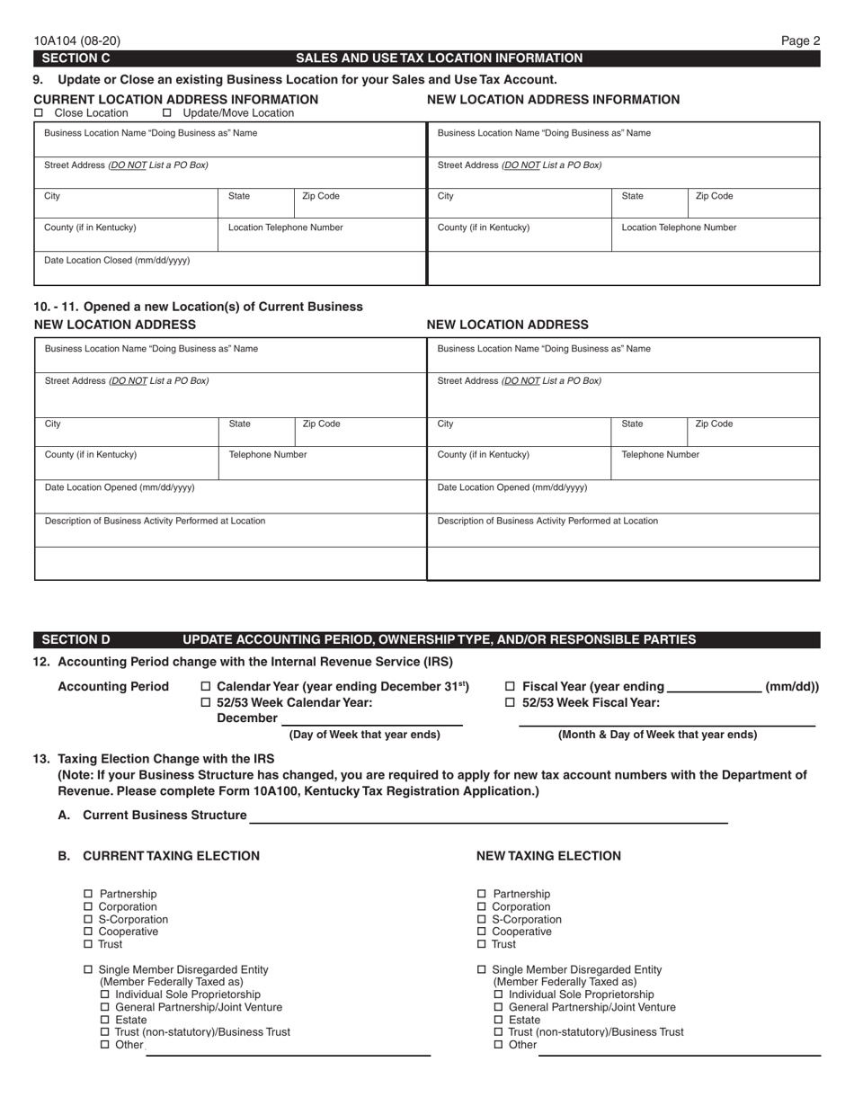 Form 10A104 Download Fillable PDF or Fill Online Update or Cancellation ...