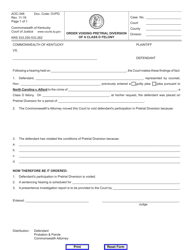 Document preview: Form AOC-346 Order Voiding Pretrial Diversion of a Class D Felony - Kentucky