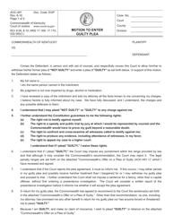 Document preview: Form AOC-491 Motion to Enter Guilty Plea - Kentucky