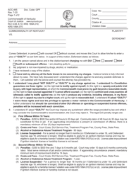 Document preview: Form AOC-495 Dui (Guilty Plea) - Kentucky