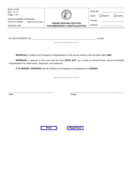 Document preview: Form AOC-JV-25 Order Denying Petition for Emergency Hospitalization - Kentucky