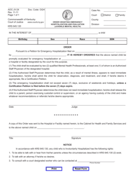 Document preview: Form AOC-JV-24 Order Granting Emergency Hospitalization and Evaluation (Juvenile Mental Health) - Kentucky