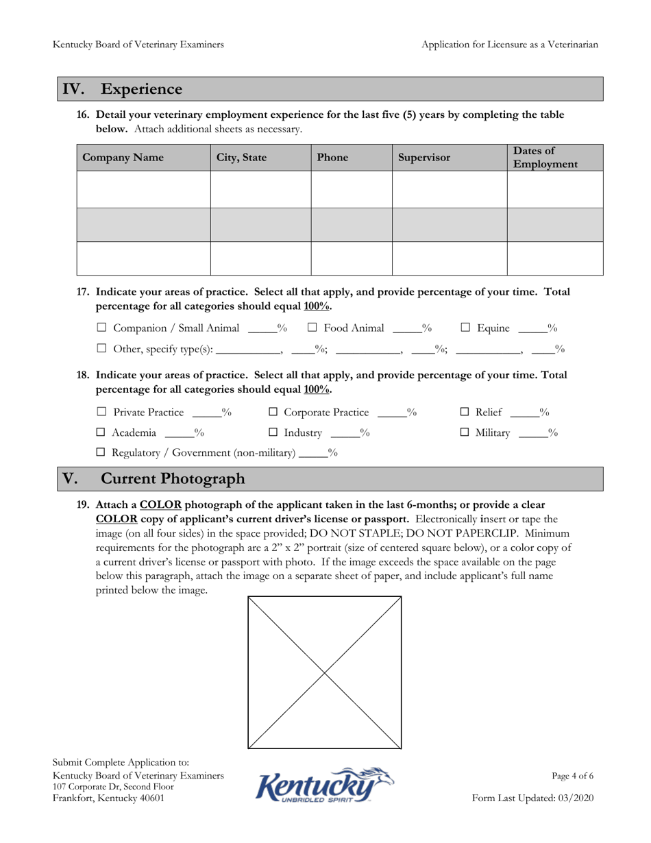Application for Licensure as a Veterinarian - Kentucky, Page 4
