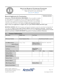 Reinstatement Application for Veterinarians - Kentucky