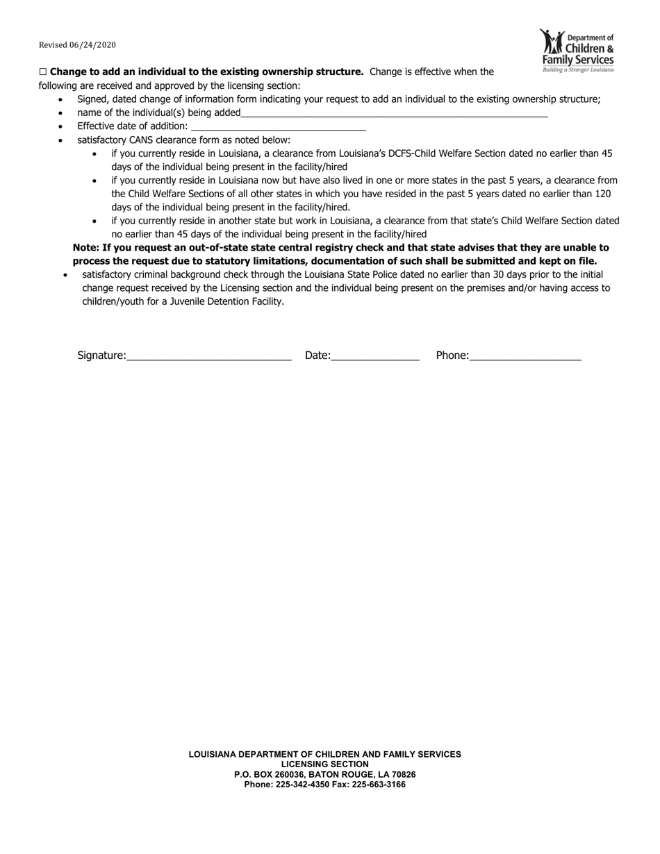 Change of Information Form for Juvenile Detention Facility Providers - Louisiana, Page 2