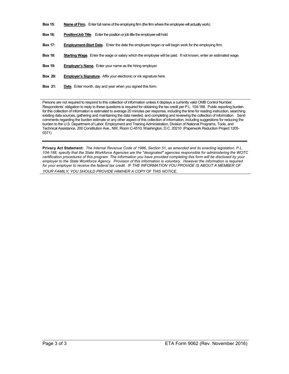 ETA Form 9062 Conditional Certification, Page 3
