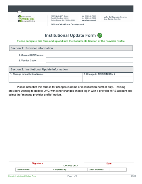 Form A Institutional Update Form - Louisiana