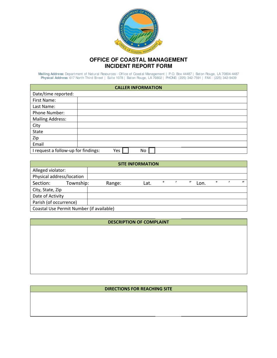 Incident Report Form - Louisiana, Page 1