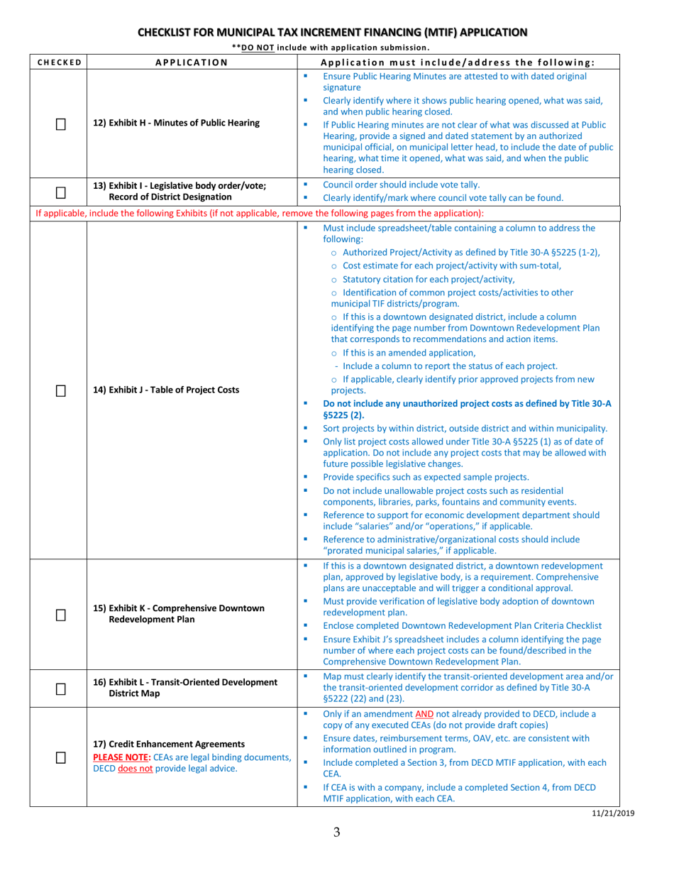Checklist for Municipal Tax Increment Financing (Mtif) Application - Maine, Page 3