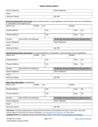Form FM-002 Family and Probate Matter Summary Sheet - Maine, Page 2