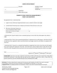 Form FM-236 &quot;Consent to Final Contested Hearing Before a Family Law Magistrate&quot; - Maine