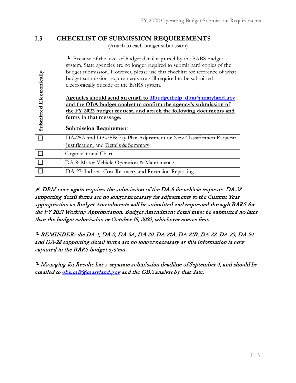 Checklist of Submission Requirements - Maryland, Page 1