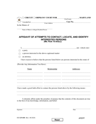 Document preview: Form CC-GN-010 Affidavit of Attempts to Contact, Locate, and Identify Interested Persons - Maryland