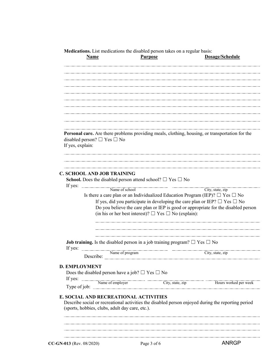 Form CC-GN-013 Annual Report of Guardian of Disabled Person - Maryland, Page 3