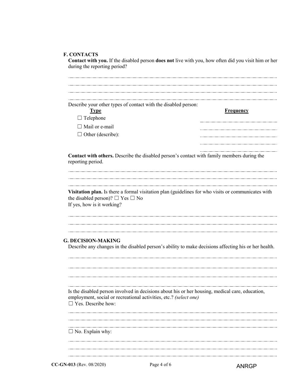 Form CC-GN-013 Annual Report of Guardian of Disabled Person - Maryland, Page 4