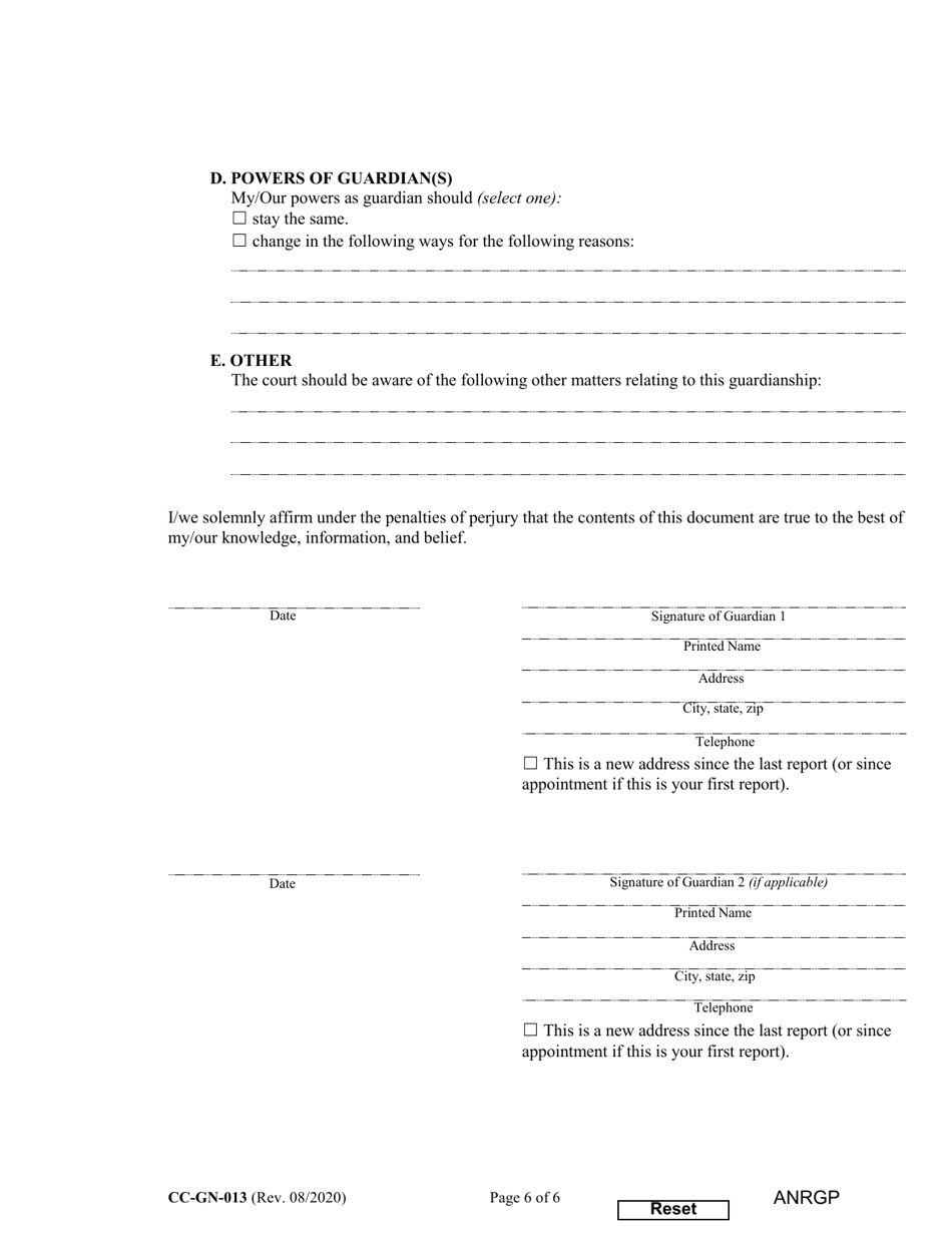 Form CC-GN-013 Annual Report of Guardian of Disabled Person - Maryland, Page 6