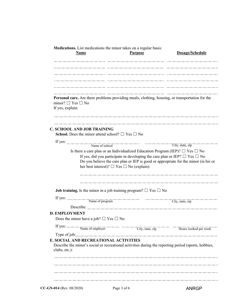 Form CC-GN-014 Annual Report of Guardian of a Minor - Maryland, Page 3