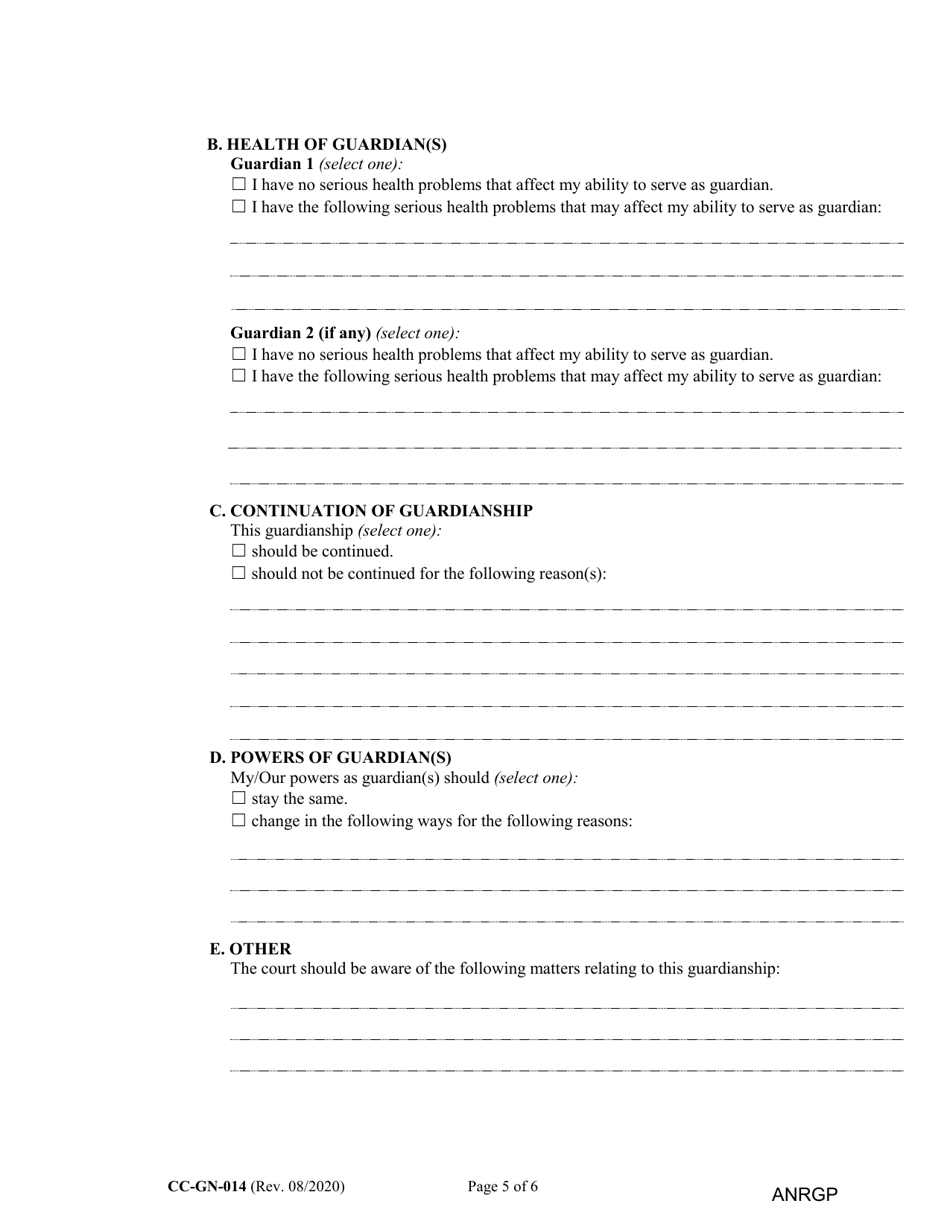 Form CC-GN-014 Annual Report of Guardian of a Minor - Maryland, Page 5