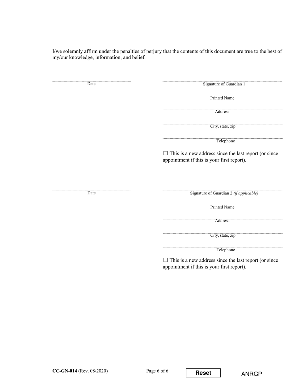Form CC-GN-014 Annual Report of Guardian of a Minor - Maryland, Page 6
