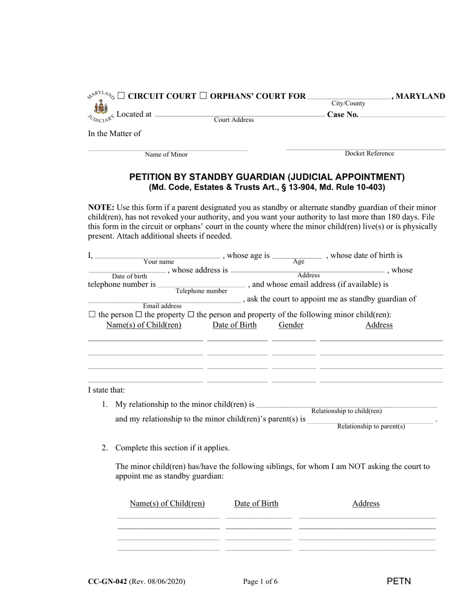 Form CCGN042 Download Fillable PDF or Fill Online Petition by Standby