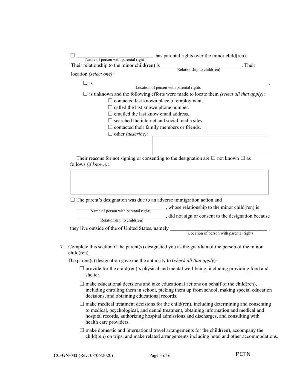 Form CC-GN-042 Petition by Standby Guardian (Judicial Appointment) - Maryland, Page 3