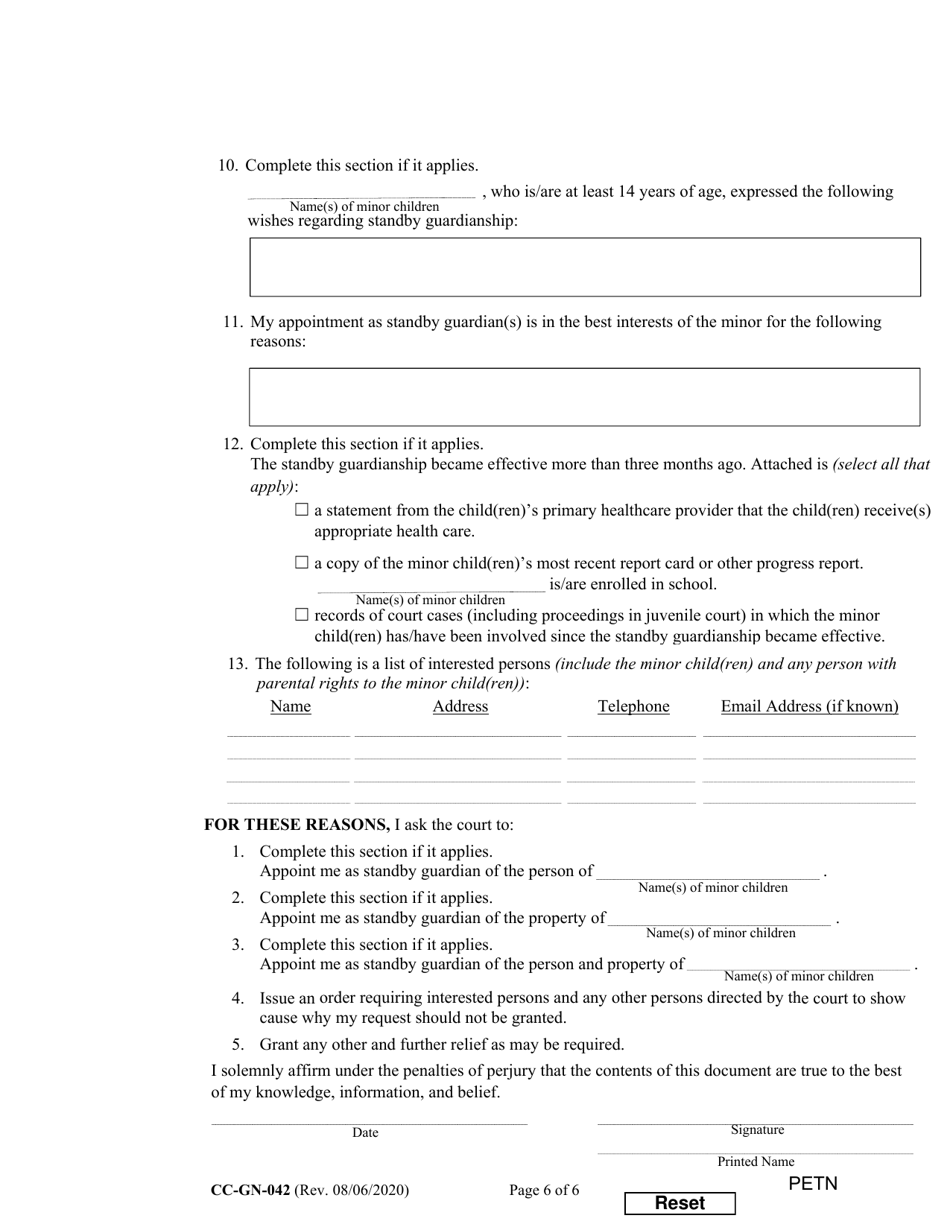 Form CC-GN-042 Petition by Standby Guardian (Judicial Appointment) - Maryland, Page 6