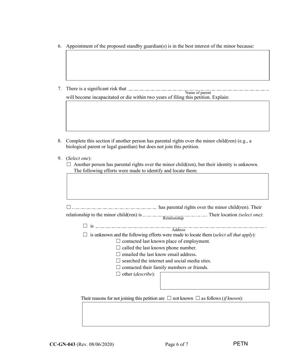 Form CC-GN-043 Petition by Parent (Appointment of Standby Guardian) - Maryland, Page 6
