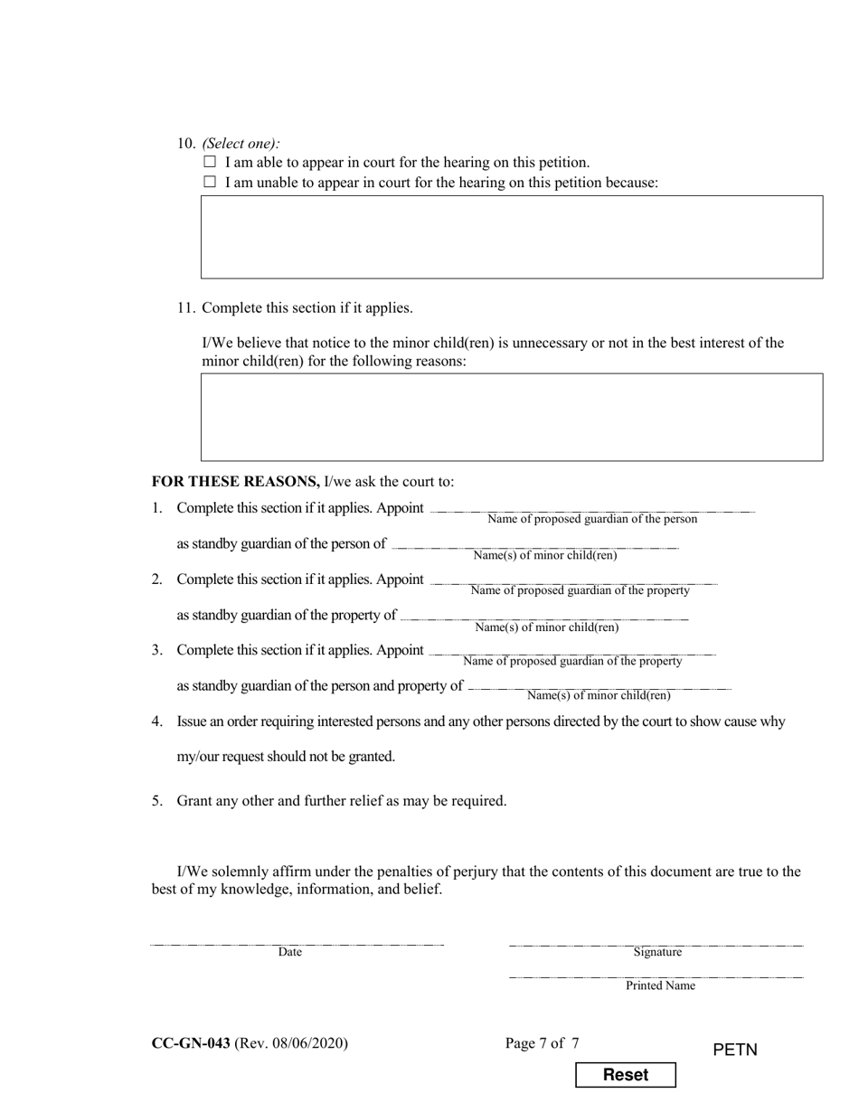 Form CC-GN-043 Petition by Parent (Appointment of Standby Guardian) - Maryland, Page 7